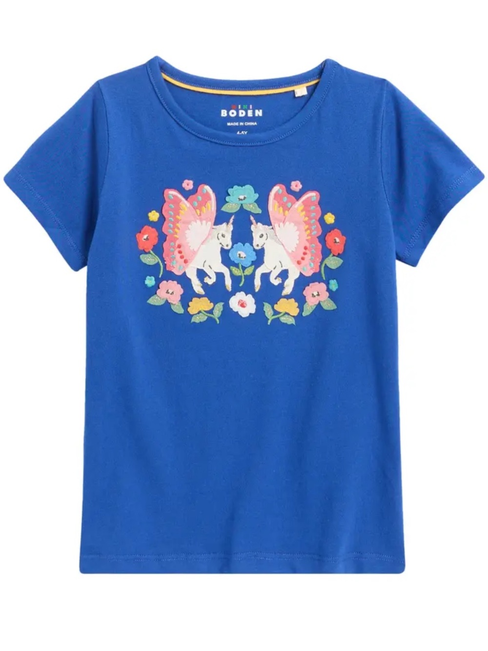 Mini Boden | Short Sleeve Tee with Unicorn & Floral Appliqué | 6-7 yrs